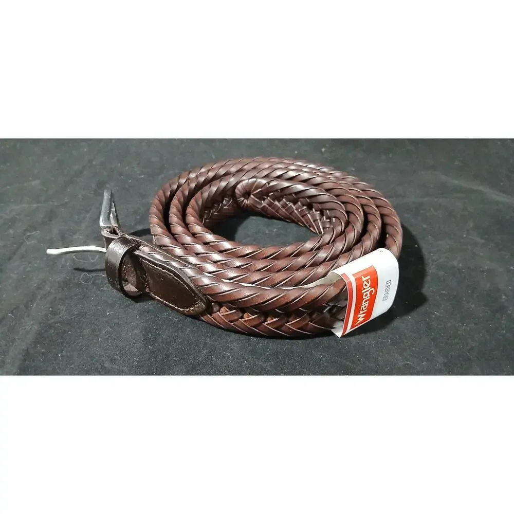 Wrangler Leather Braided Belt Size 48 Bonded Leather Dark Brown Chestnut